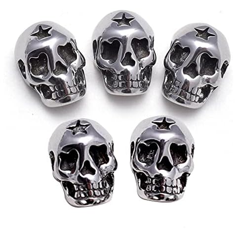 WDBAYXH 5Pcs Punk Style Stainless Steel Skull Beads with Star on Head Spacer Beads Charm Loose Beads Halloween Skeleton Head for DIY Bracelet Necklace Jewelry Making Cover