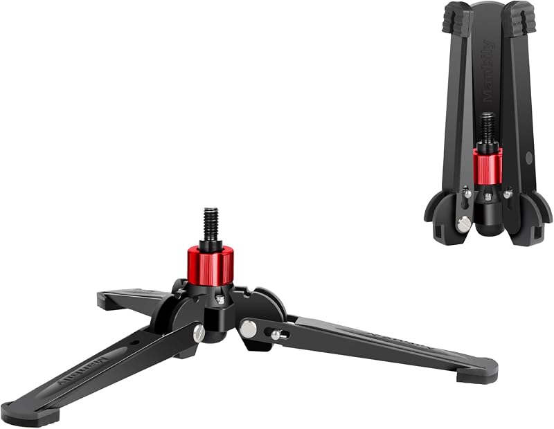 Mini Tripod Base for Monopods, 3/8" Screw Desktop Tripod with Three Feet, Monopod Stand Support, Travel for Ball Head/Fluid Head DSLR Camera Camcorder, Tilt 20° & Rotate 360° (Red)
