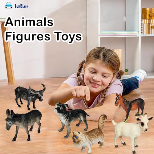 Image of FunBlast Mini Farm Animals Figure Toy Set - 6 Pcs Realistic Farm Animal Models Including Dog, Cat, Goat, Buffalo, Horse & Donkey, Educational Animal Toys for Kids, Pretend Play - Multicolor