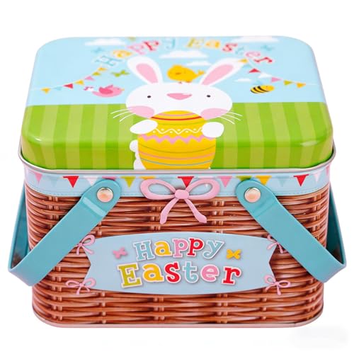 Cajas de metal para caramelos con tapas, cesta de almacenamiento metálica con asa, cajas de regalo de Pascua con diseño de conejo, para alimentos, golosinas, primavera, fiestas, bodas,