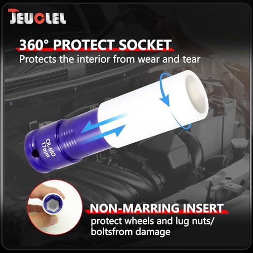 Image of 17mm 1 /2 inchDrive Wheel Protector Impact Socket, Lug Nut Impact Socket | 6 Point, Non-Marring, Thin Wall, Deep Socket, Wheel Protector, Protective Socket, Color-Coded, Cr-Mo Steel, Hand Repair Tool