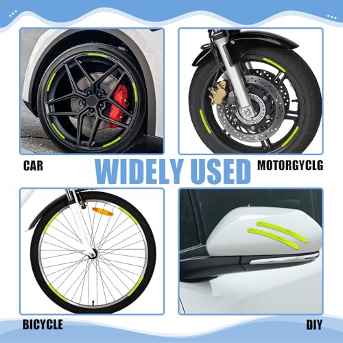 Image of 20PCS Reflective Car Wheel Decorative Stripe Stickers, Car Wheel Decals, Night Safety Warning Car Stickers, Anti-Scratch Reflective Rim Stickers Universal for Cars Motorcycles (Green)