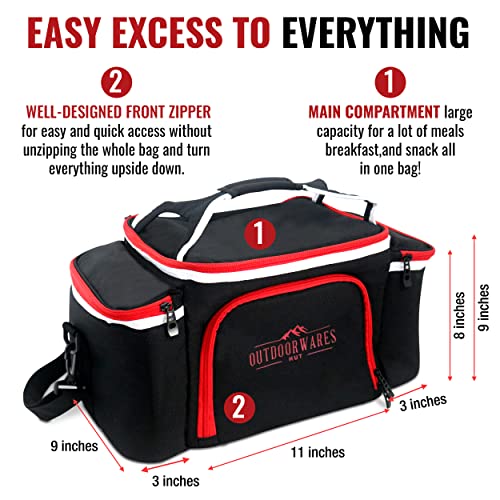 Cooler Bag Insulated by Outdoorwares Large Capacity Durable, to Keep Foods and Drinks in The Right Temperature - Good for Travel, Picnic, Beach Hiking, Camping ETC.(Containers Not Included) Black Red