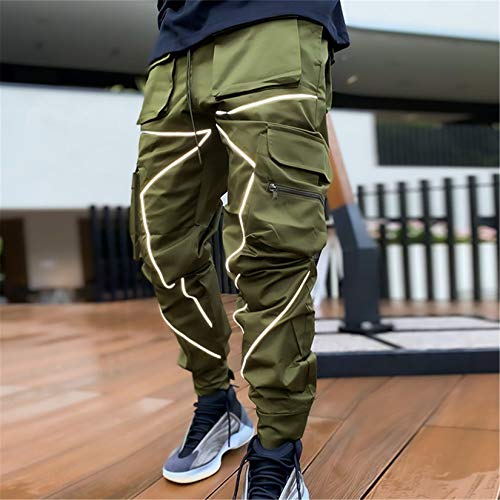 Andongnywell Men's Elastic Waist Drawstring Multi-Pocket Overalls Trousers Man's Loose Straight Outdoor Running Pants2