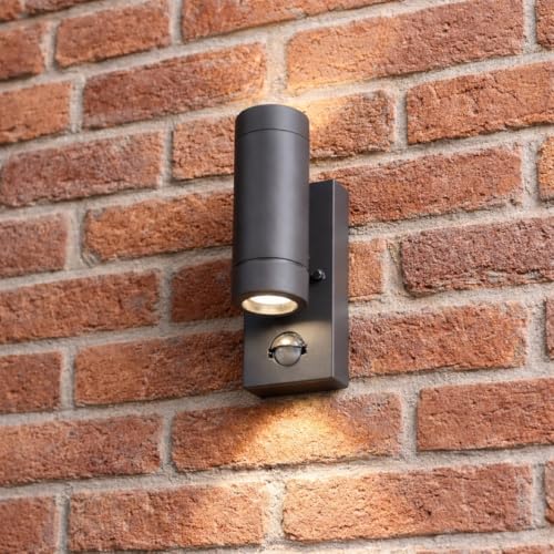 CGC Lighting Outdoor Outside Wall Light Grey Up and Down Motion Sensor PIR Porch Garden(Dark Grey Double Spotlight with Motion Sensor)