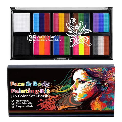 Pintura de cara y carrocería: kit profesional, textura cremosa, secado rápido | Conjunto de maquillaje artístico basado en agua, no tóxico y lavable, disfraz ideal, cosplay, cumpleaños, carna