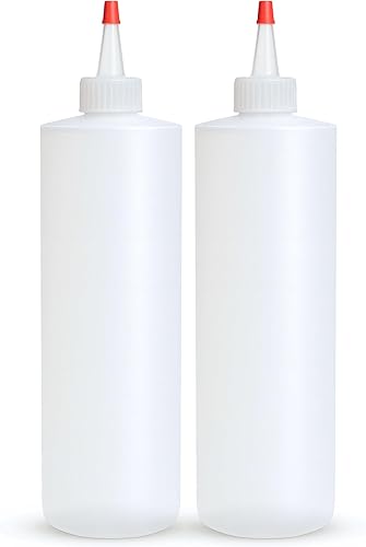 BRIGHTFROM Botellas vacías de 16 onzas, paquete de 2 recipientes para chorro con parte superior roja, sin BPA para condimentos, jarabe, salsa de