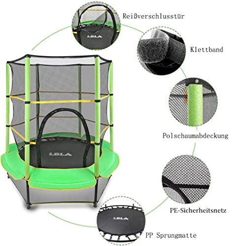 Kindertrampolin Durchmesser 140 cm Indoor Outdoor-Trampolin Gartentrampolin mit Sicherheitsnetz Haltegriff Fitness Sport… – Bild 5