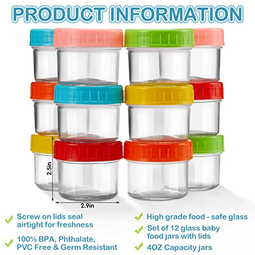 12 Pack Baby Food Storage Containers And 2 Pack 12 Cup Silicone Baby Food Freezer Tray With Lid 4 Oz Glass Baby Food Jars With Lids For Infants Babies Microwave Dishwasher Safe #TOP1
