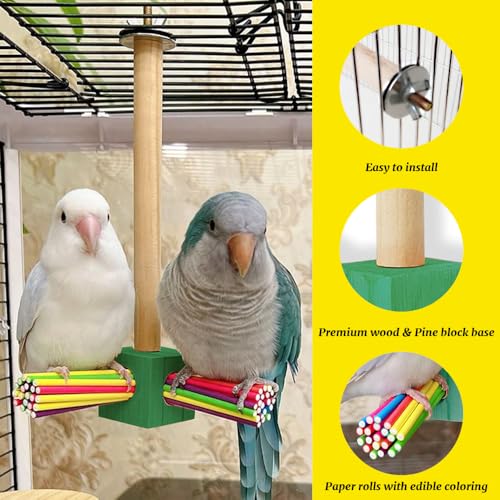 Image of Bird Toy Rotating Perch Toy, Wooden Parrots Ferris Wheel Toy with Colorful Wooden Sticks, Hanging Bird Stand Cage Accessories for Parakeet Parrot, Cockatiel, Budgerigar,Conure, Lovebirds (B)