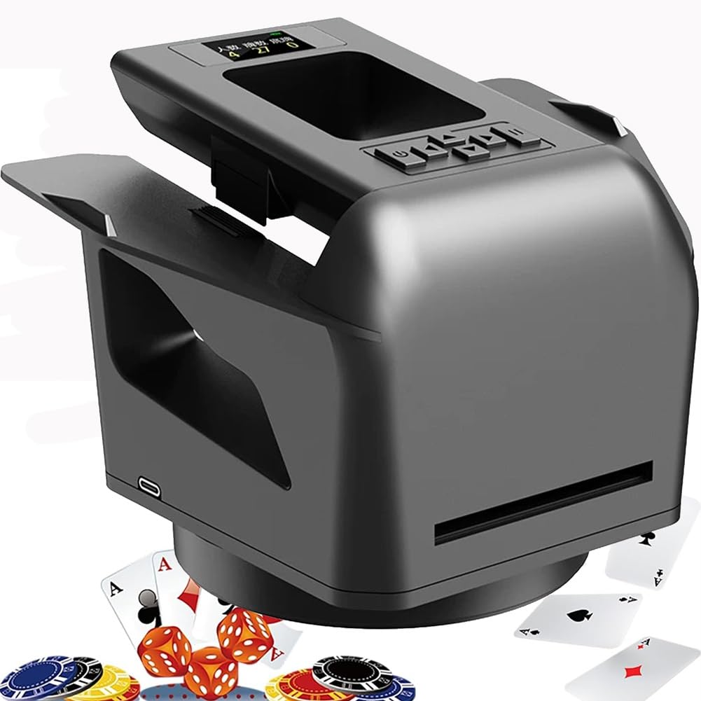 KJZQXYX Automatic Card Shuffler and Dealer, 360 Degrees Rotating Card Shuffler Machine, with OLED Display, for Blackjack, Texas Hold'em (Black)