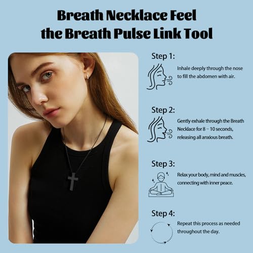 American Flag Cross Breathing Necklace for Women Men Quit Stop Smoking Stainless Steel Inspirational Bible Verse Anxiety Relief Mindfulness Jewelry for Stress Relief Christian Meditation Gift4