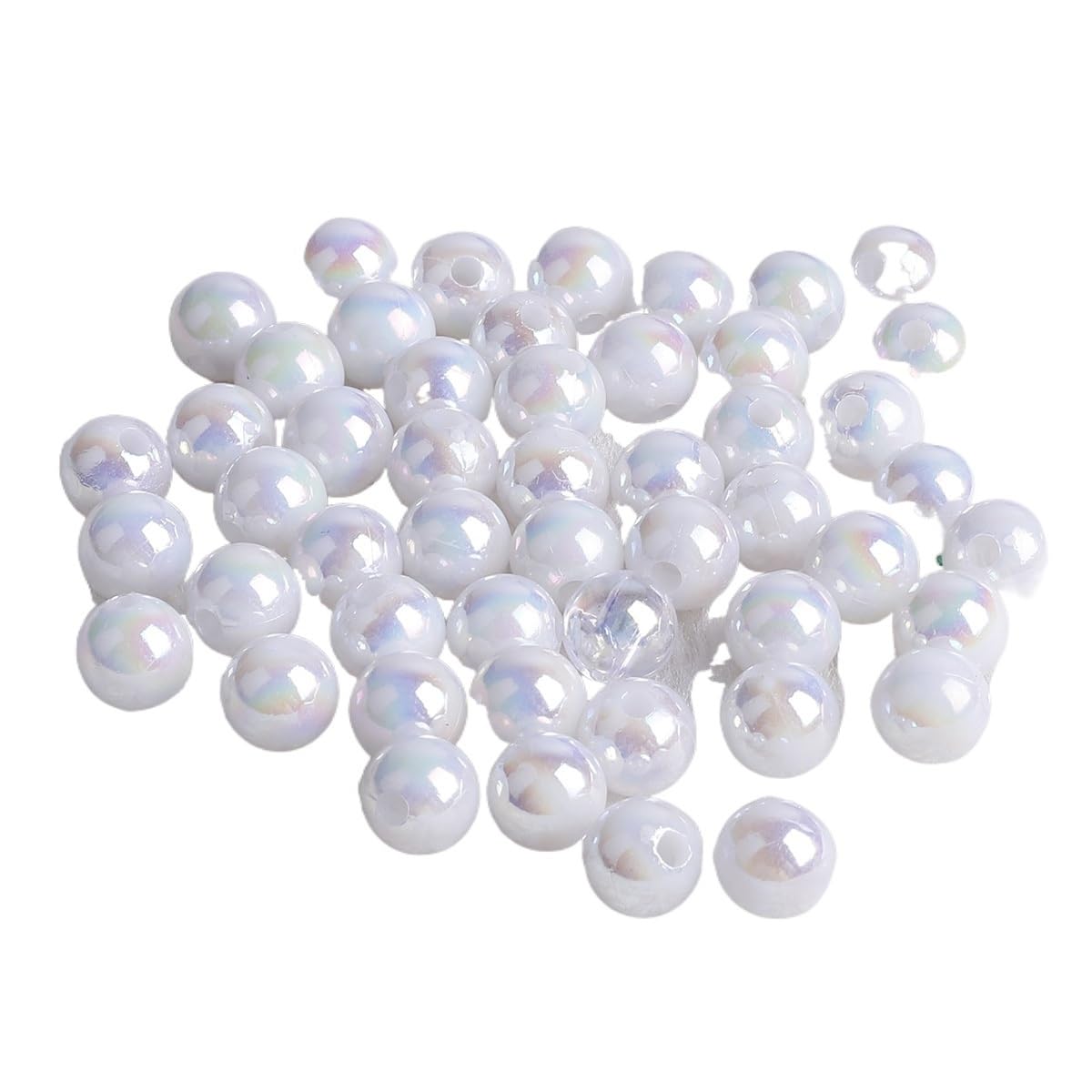 JINFEUGE 6/8/10Mm Loose Acrylic Beads Rainbow Ab Color Round Clear Beads,for Jewelry Making DIY Bracelet Necklace Earrings/White/6Mm 100Pcs
