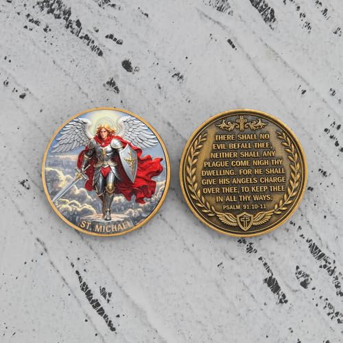 St. Michael Challenge Coin 5 Pack – Colorized Christian Collectible Coins with Psalm 91:10-11, Vibrant Archangel Design, Guardian Angel Prayer Tokens, Includes Clear Acrylic Cases by Voxlino - Used condition - Image 7