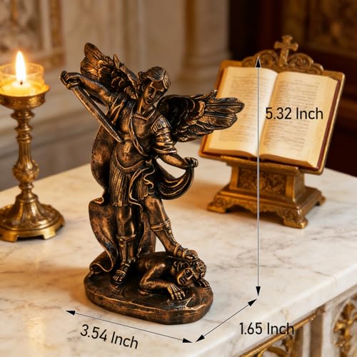 Estatua de San Miguel Arcángel de resina estilo bronce 5.3 pulgadas miniatura 3