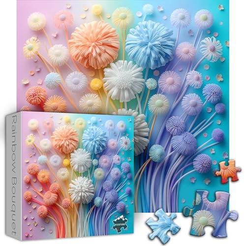 Rompecabezas floral para adultos de 1000 piezas, rompecabezas florales imposibles, rompecabezas de gradiente arcoíris colorido difícil, rompecabezas de primavera desafiantes de 1000 piezas miniatura 2