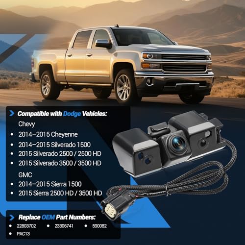 Image of Backup Camera 170 HD Night Vision Compatible with 2014 2015 Chevy Silverado Cheyenne GMC Sierra 1500 2500 HD 3500 HD; Replaces 23306741, 22803702