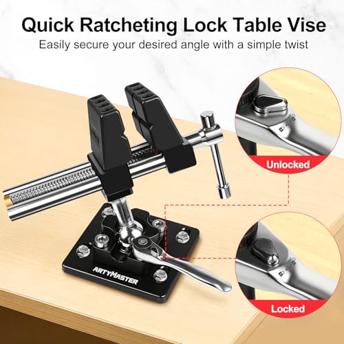 Image of ArtyMaster 360 Rotating Bench Vise with Quick-Release Ratchet Wrench - Versatile Woodworking & Pipe Vise for Home Improvement - 4 Inch Workbench Vise for Carving, Repair & DIY Projects (WT117B)