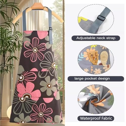 Image of DARSHANAM WORLD Apron for Women with Pockets | Adjustable Waterproof Floral Chef Aprons for Kitchen | Fully washable with large front pocket |Apron for Restaurant | Home | Kitchen | Hotel