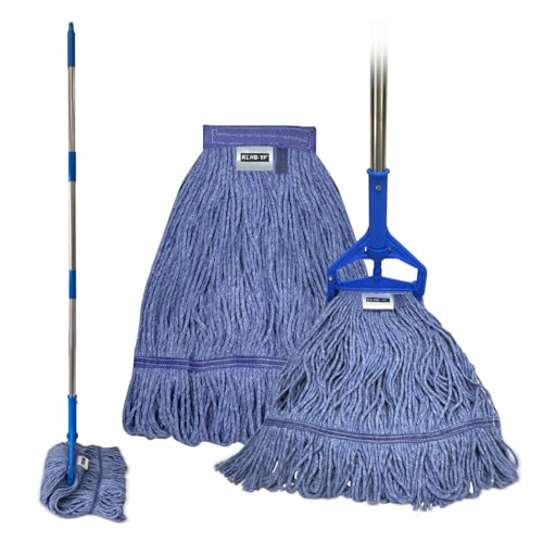 Image of Commercial Cotton Mop Heavy-Duty Industrial with 2 Replacement Heads 152 cm Handle Replacement mop Head (Blue)