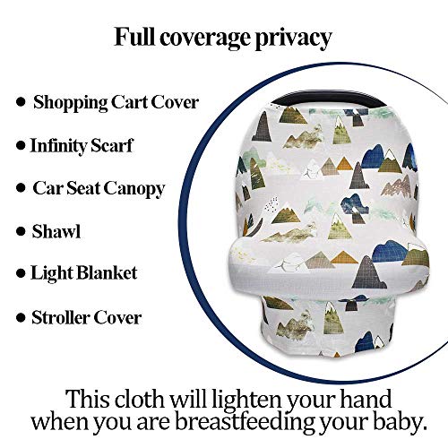 Baby Carseat Cover with Beanie, Adventure Mountain Infant Carseat Canopy for Boys Girls, Nursing Cover Breastfeeding Scarf for Mom, for Stroller High Chair Shopping Cart