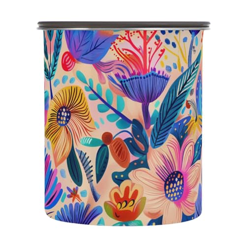 Contenedor para café acero inoxidable con diseño floral