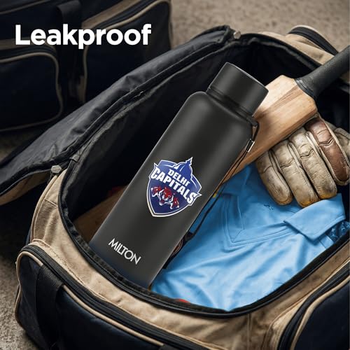 Image of Milton Sports Aura 750 | DC Official Drinkware Partner I Limited Edition Delhi Capitals Water Bottle | Stainless Steel I 24 Hr Hot & Cold | Designed for Cricket Lovers | 725 ml | Black