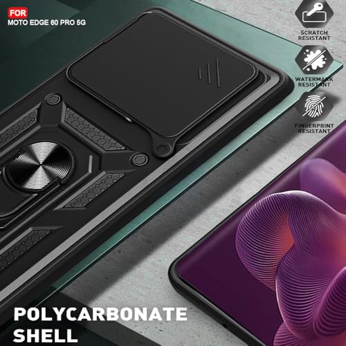 Image of AESTMO Tough Armor Moto Edge 60 Pro 5G Bumper Back Case Cover | Ring Holder & Sliding Camera Shield Cover | 360 Degree Protection Back Case Cover for Moto Edge 60 Pro 5G (Black)