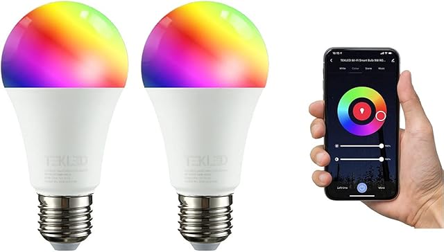 TEKLED® WiFi Smart LED Bulbs | E27 Edison Screw | 9W Light Bulb 60W Equivalent | Compatible with 2.4 GHz Routers Amazon Alexa Google Home App Controlled | 806LM 2-Pack | Dimmable RGB White