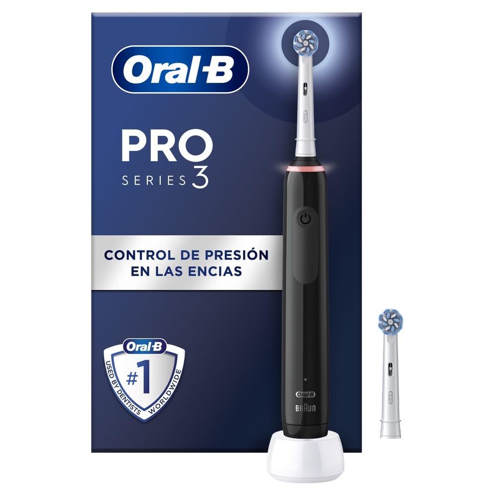 Oral-B Pro 3 3000 Cepillo de Dientes Eléctrico con Mango Recargable y 2 Cabezales, Diseñado Por Braun - Blanco y Negro
