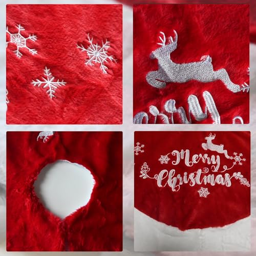 48 Inch Christmas Tree Plush Skirt,Faux Fur Christmas Tree Skirt with Snowflakes,Christmas Decorations Tree Base Skirt for Xmas Tree Decoration,Holiday Home Party Decor - Thumbnail 4