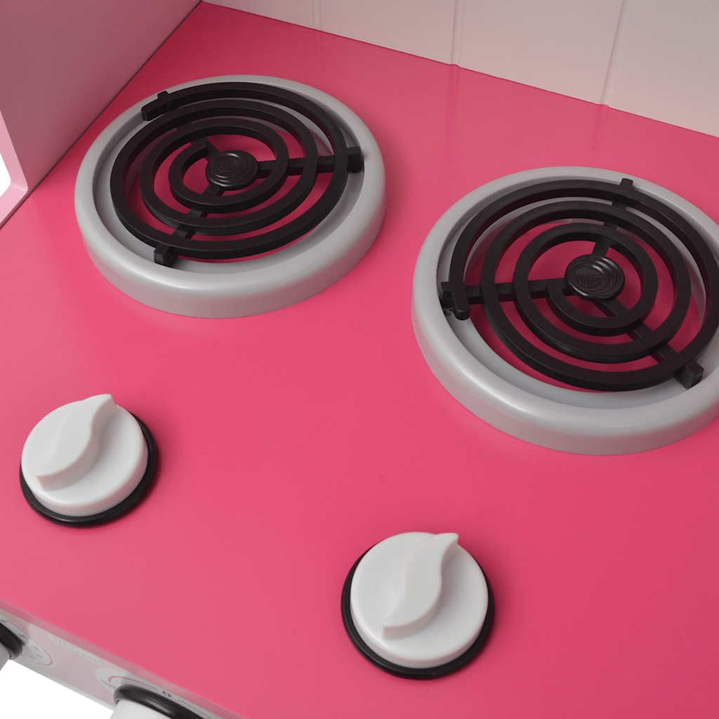 Spielzeugküche Holz 82x30x100 cm Rosa Weiß Kinderküche mit Herd Spüle Backofen Zubehör Rollenspiel für Mädchen und Jungen im Kinderzimmer Garten oder Outdoor geeignet