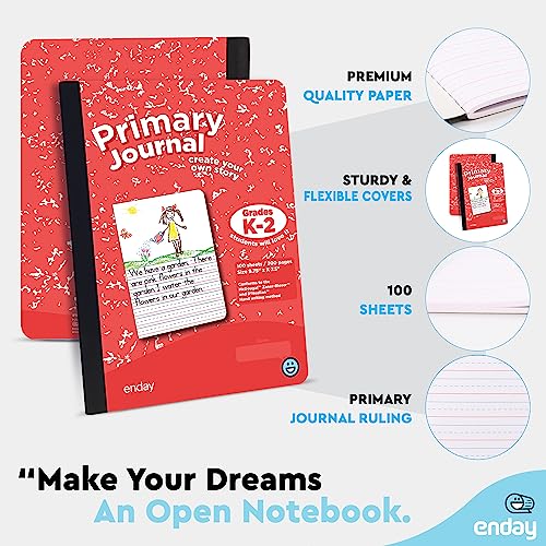 Image of Enday Primary Journal Grades K-2, Primary Writing Journal, Half Page Ruled Primary Journal Composition Notebook for Kids, 100 Sheets kids Notebook, Red and Grey (2 Pack)