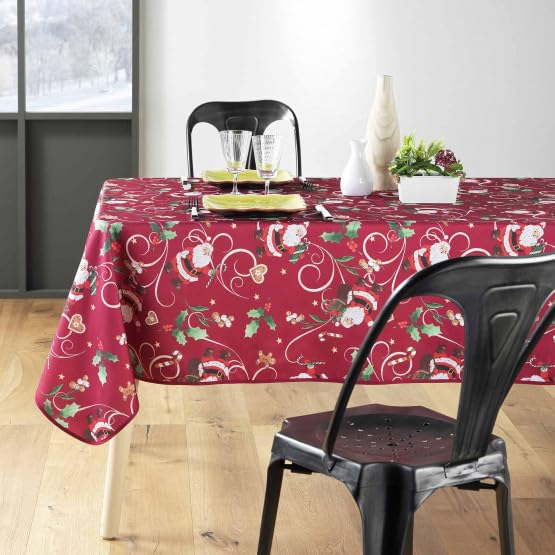 Nappe Noël rectangle rouge père Noël pour repas de famille chaleureux 3m