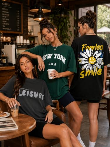 Image of London Hills Oversized Tshirt for Woman | t Shirt for Woman Oversized Fit Printed Round Neck | Tops for Woman's | Women t Shirt Loose Fit Drop Shoulder | t Shirts for Women | Western Tops