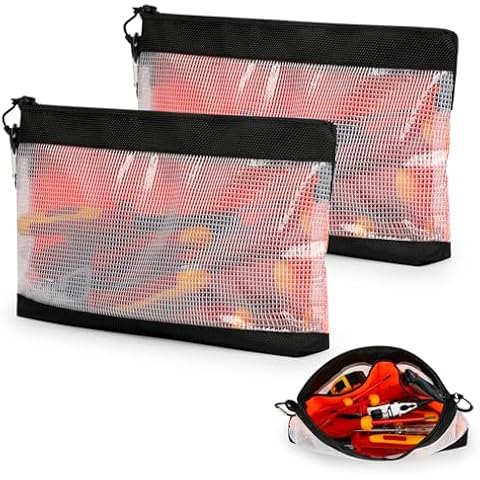 WISEPRO Zipper Clear Tool Pouch, 2 PCS Tool Pouch with Hanging Buckle, PVC Transparent Mesh Window Cover