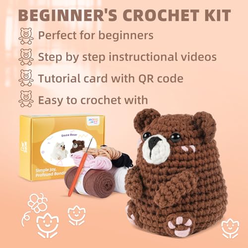 Image of MOREJMTT Crochet Kit for Beginners, Learn to Crochet, Include Easy Knitting Soft Yarn, Step-by-Step Video Tutorial, Hook, Holiday Birthday Gift for Adults (Polar & Brown Bears)