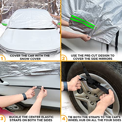 Image of EcoNour Car Windshield Snow and Frost Cover | Water-Resistant, Windproof, Dustproof | All Weather Car Front Cover | Ideal Half Car Cover Protects Your Windshield and Roof (SUV YM)