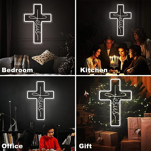 Image of Jesus Cross Neon Signs, Dimmable LED Neon Lights for Wall Decor Bedroom Home Room Party Decor, Light Up Sign for Wedding Christmas Easter Celebrations New Year Gifts