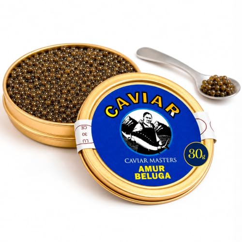Caviar Amur Beluga Caviar Masters - Huevas Grandes y Brillantes, Textura Sedosa con Notas Avellanadas, Selección Experta y Envío Refrigerado, Alta Cocina en Casa (30g)