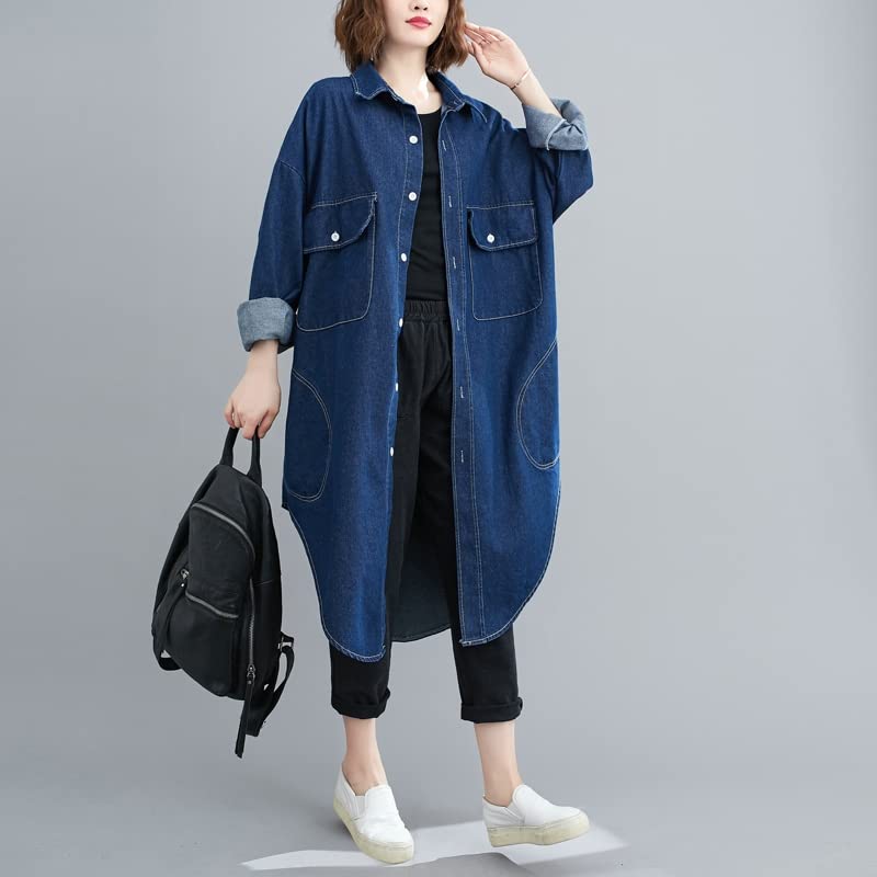 Women's Fashion Spring/Fall Button Down Maxi Long Loose Denim Jean Jacket Trench Coat4