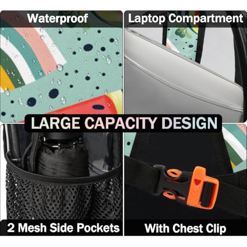 Watermelon Leaves Watercolor Clear Backpack Stadium Approved PVC Backpacks for Adults Heavy Duty Clear Bag for Work Security Travel College4