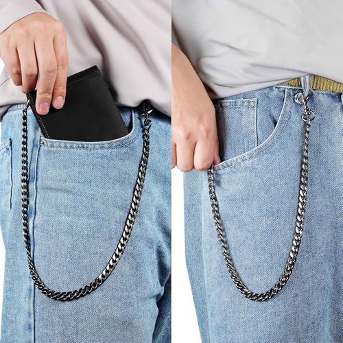 Image of Genuine Leather Wallet for Men with Chain: RFID Blocking Men's Wallet with Anti-Theft Chain - Biker Wallets with 2 ID Card Window Holds 12+ Cards - Minimalist Wallets for Motorcycle Riding Hiking
