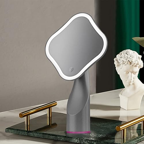 VIHELI Espejo de maquillaje LED espejo de tocador con luz espejo recargable USB portátil de viaje atenuación de pantalla táctil rosa