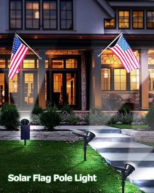 Solar Spot Lights Outdoor, Bright Solar Landscape Spotlights Waterproof 18LED 2-in-1 Solar Powered Flag Light Adjustable Auto On/Off Uplights for Flag Pole Garden Yard 1Pack (Cool White)