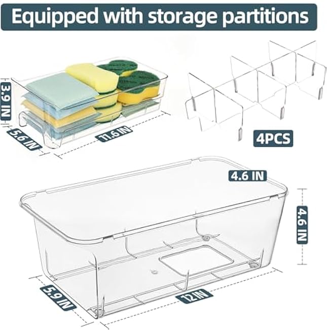 8 Pack Stackable Storage Drawers, Clear Storage Bins with lids and 4 Sets of Partitions, Acrylic Pull Out Drawers Organizer Storage for Home, Office, kitchen, School, Pantry Organizer