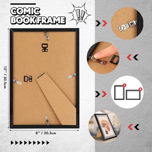 Image of Geetery 8 Pack Comic Book Frame UV Protection Magazine Picture Display Wall Mount Book Fit Current up to 6 3 /4 inch x 10 1 /4 inch Wall or Tabletop Display with Spring Clip Installed Hanger (Grey Mat)