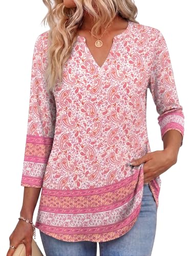 Image of Zeagoo Womens 3 /4 Length Sleeve Tops V Neck Tunic Dressy Casual Blouse