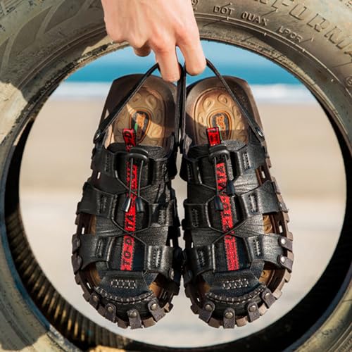 Casual Soft Sandals for Men, Handmade Closed Toe Beach Shoes, Fashion Summer Pull on Fisherman Shoes2