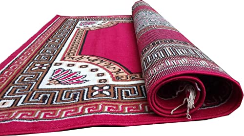 Image of Gold Area Rug with Greek Key Border and Floral Centre (Red, 6x8) | Living Room & Bedroom, Classic & Modern Decor, Easy to Clean, Soft Pile Design, Fits Under Furniture